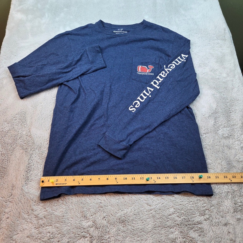 Vineyard Vines Cotton Graphic Tee Mens M Football Whale Pocket Long Sleeve Blue